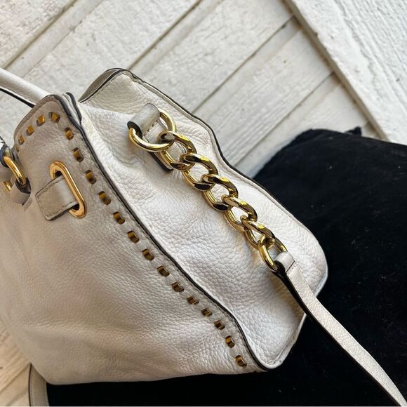 MICHAEL KORS White Gold Hamilton Satchel Tote Handbag Jet Set Raven Fulton - Picture 8 of 11